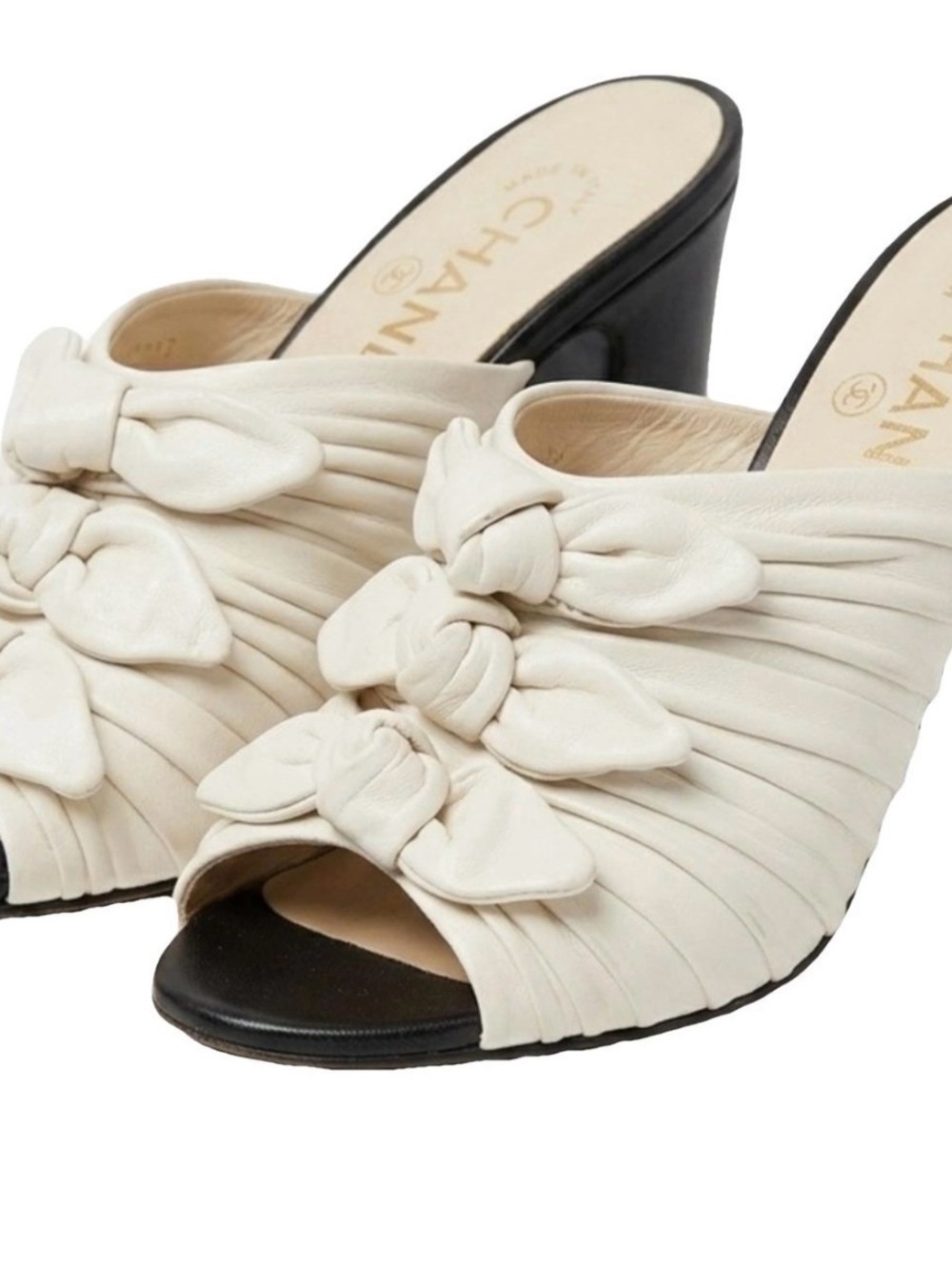 Rare Chanel Triple Bow Open-Toe Mule Sandals